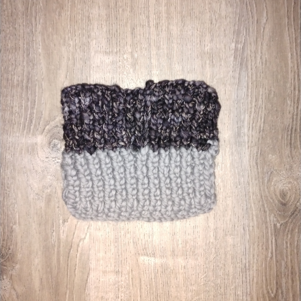 Chunky Knit Two-Tone Cowl Scarf / Neck Warmer - Black Gray Marled & Light Gray